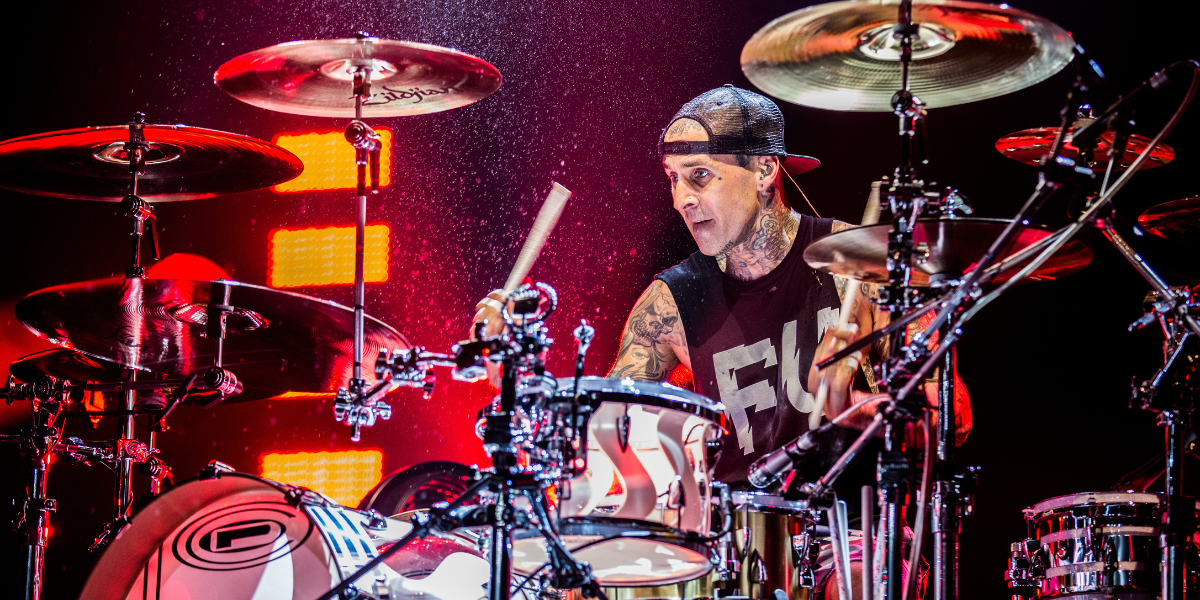 Travis Barker playing the drums